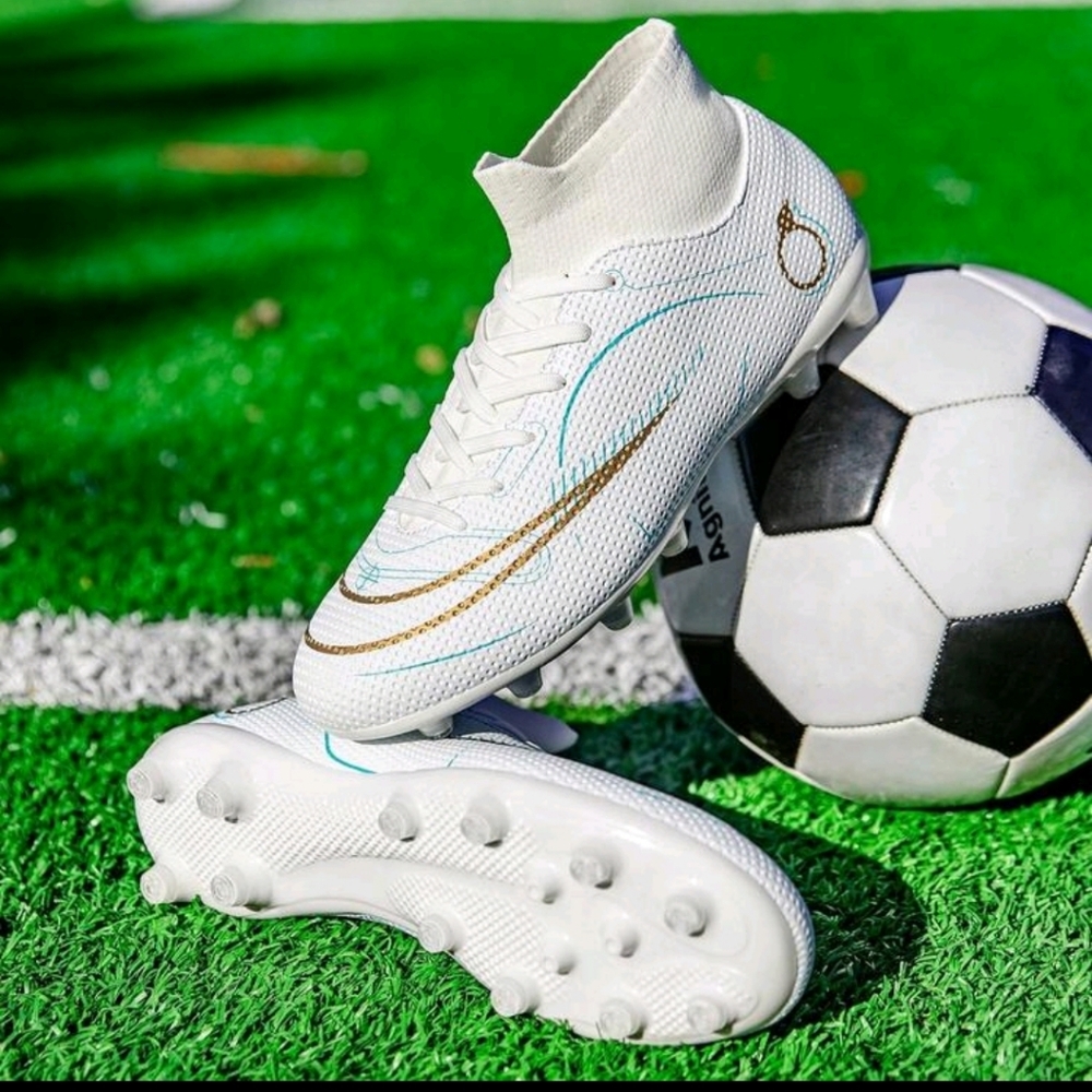 SHEIN White and Gold Athletic Soccer Shoes